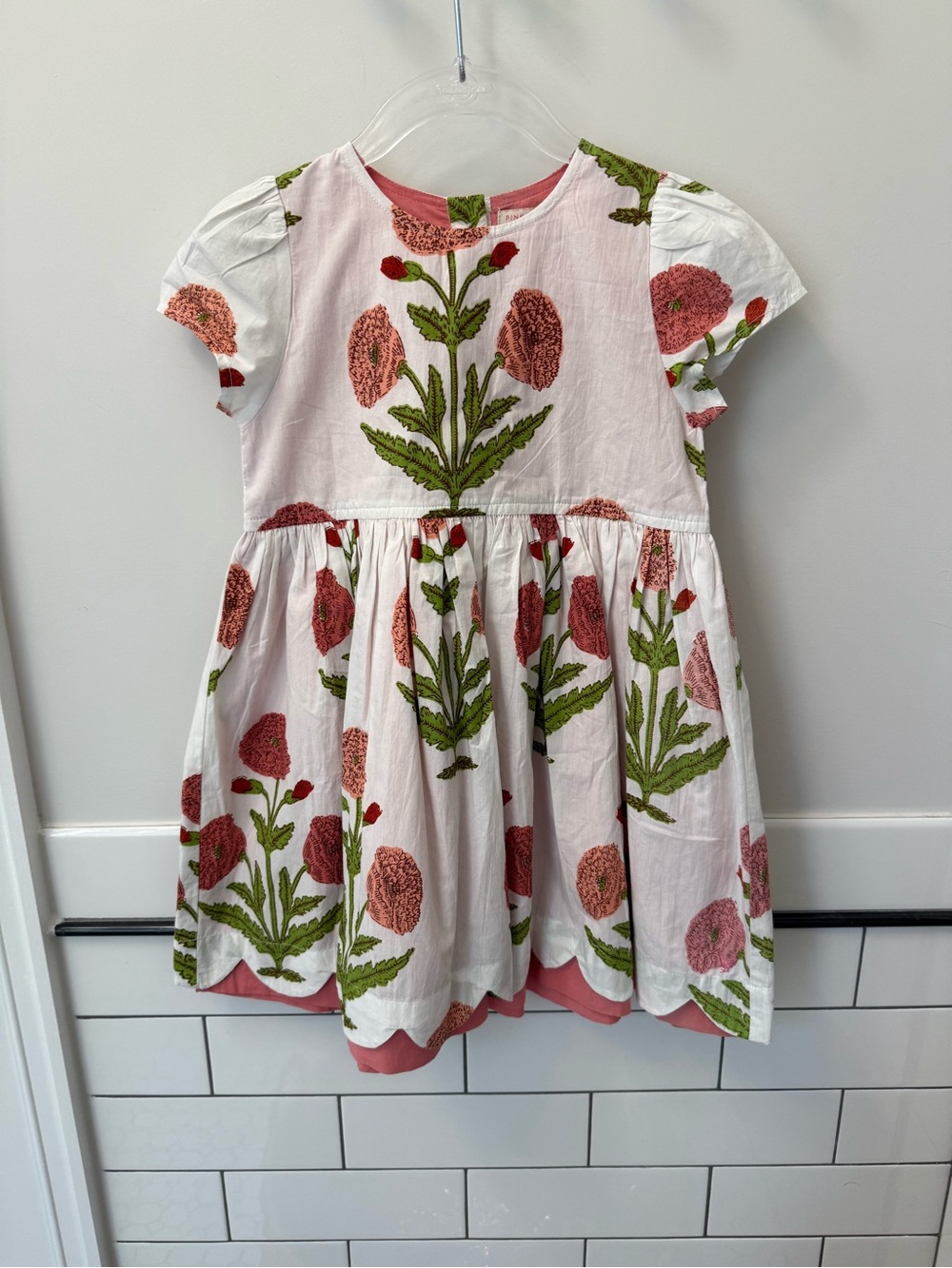 Pink Chicken White & Pink Floral Embroidered Cotton Dress